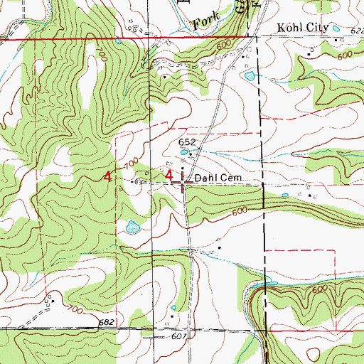 Topographic Map of Dahl Cemetery, MO