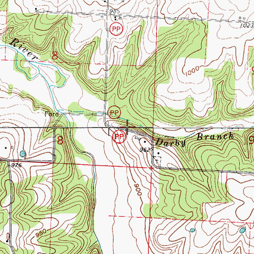 Topographic Map of Darby Branch, MO