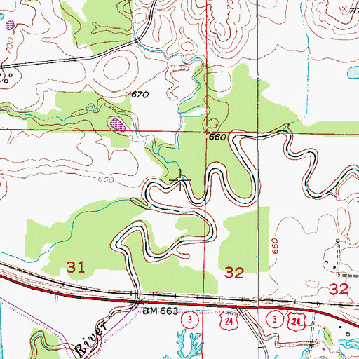 Topographic Map of Dark Creek, MO