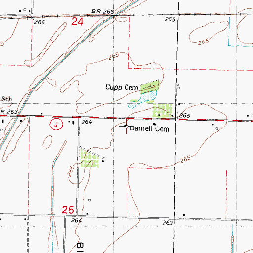 Topographic Map of Darnell Cemetery, MO