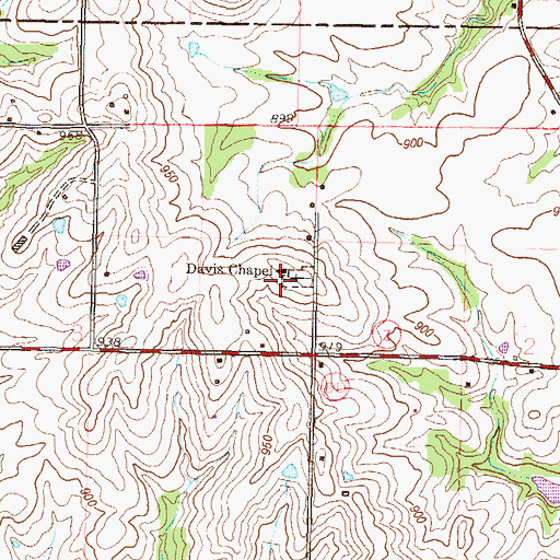 Topographic Map of Davis Chapel, MO