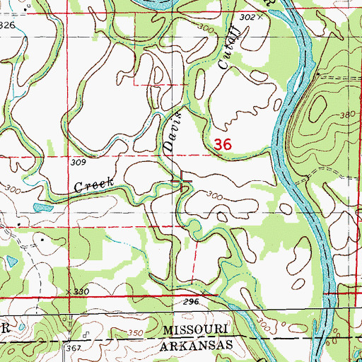 Topographic Map of Davis Cutoff, MO