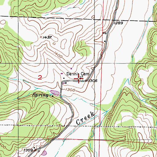 Topographic Map of Dennis Cemetery, MO