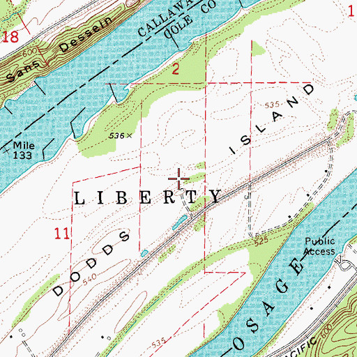 Topographic Map of Dodds Island, MO