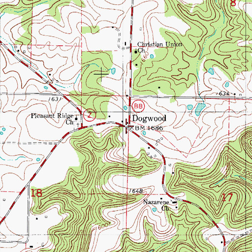 Topographic Map of Dogwood, MO