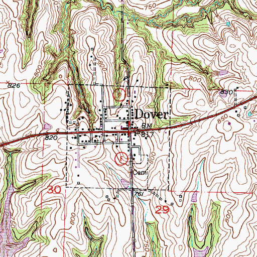 Topographic Map of Dover, MO