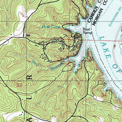 Topographic Map of Dry Branch, MO