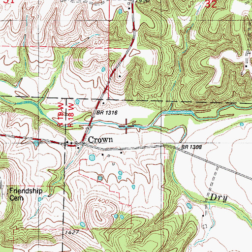 Topographic Map of Dry Creek, MO