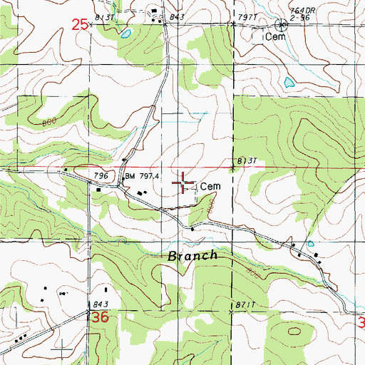 Topographic Map of Duncan Cemetery, MO