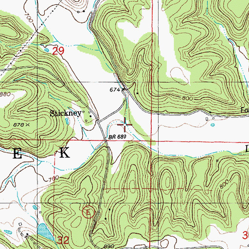 Topographic Map of Montague Creek, MO