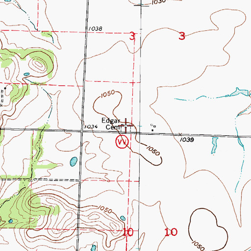 Topographic Map of Edgar Cemetery, MO