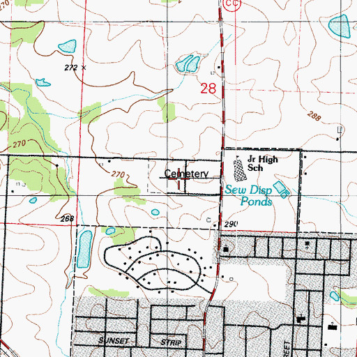 Topographic Map of Eldon Cemetery, MO