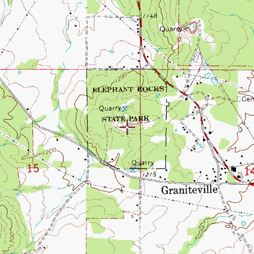 Topographic Map of Elephant Rocks State Park, MO