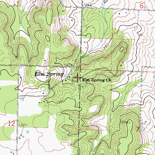 Topographic Map of Elm Spring Church, MO