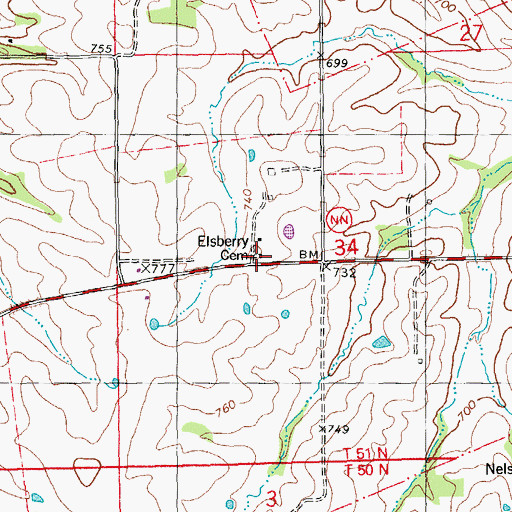 Topographic Map of Elsberry Cemetery, MO