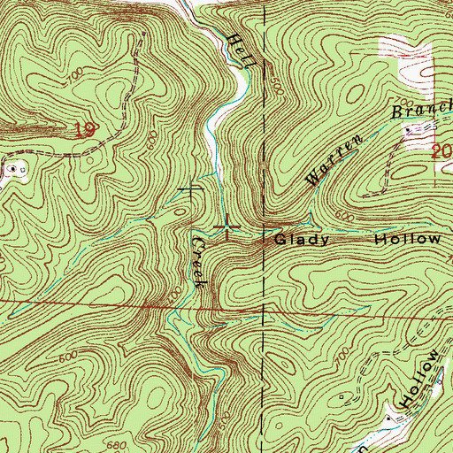 Topographic Map of Glady Hollow, AR
