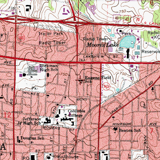 Topographic Map of Eugene Field Elementary School, MO