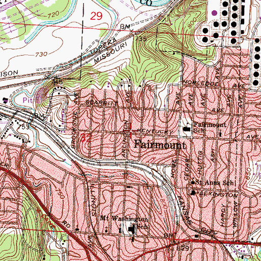 Topographic Map of Fairmount, MO