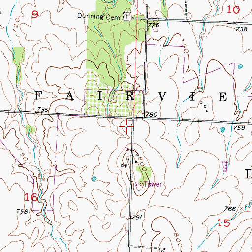 Topographic Map of Fairview School (historical), MO