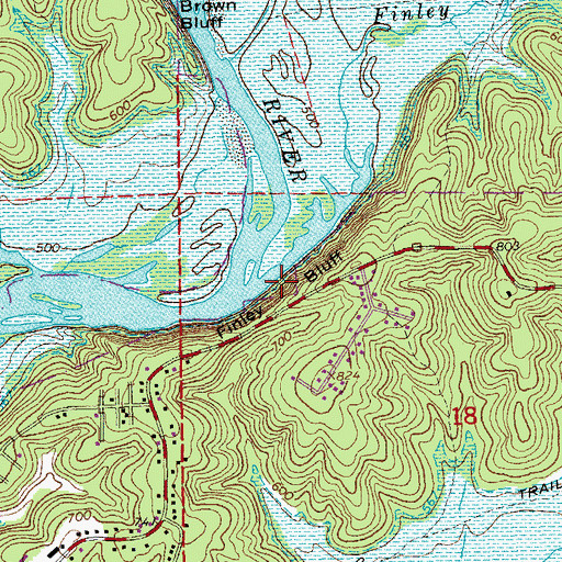 Topographic Map of Finley Bluff, MO