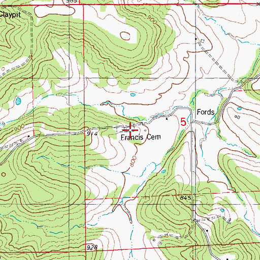 Topographic Map of Francis Cemetery, MO