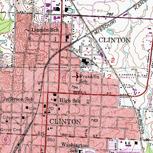 Topographic Map of Franklin School (historical), MO