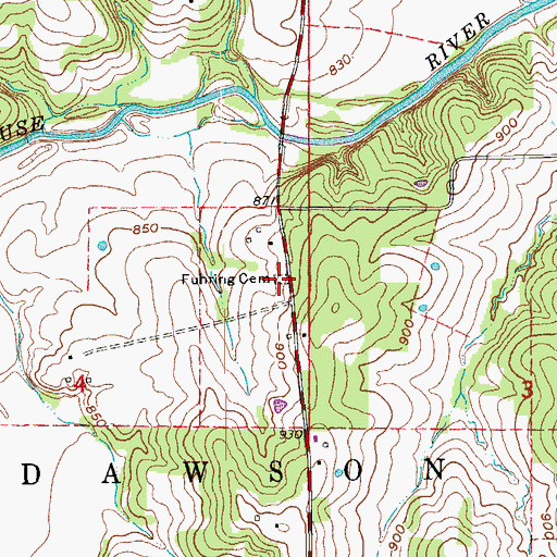Topographic Map of Fuhring Cemetery, MO