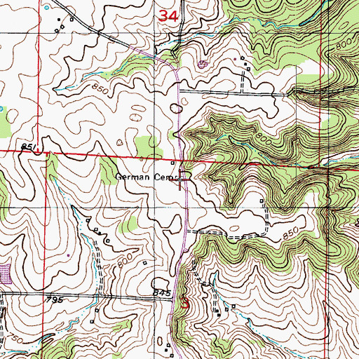 Topographic Map of Garman Cemetery, MO