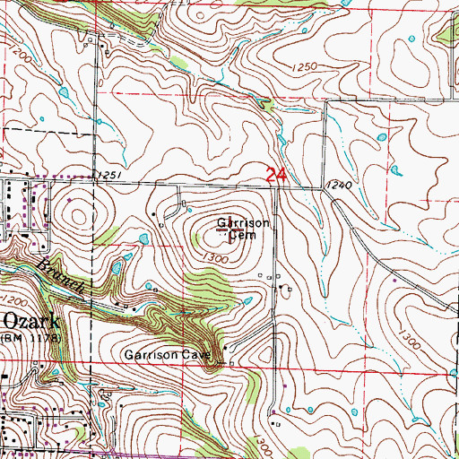 Topographic Map of Garrison Cemetery, MO