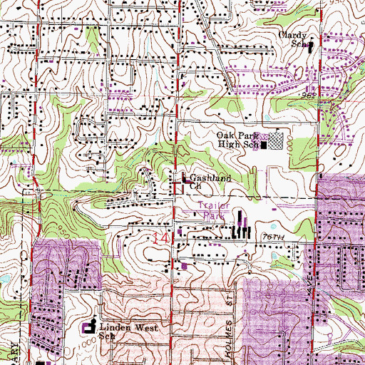 Topographic Map of Gashland Church, MO