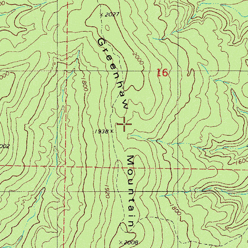 Topographic Map of Greenhaw Mountain, AR