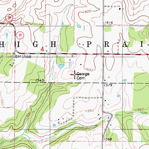 Topographic Map of George Cemetery, MO