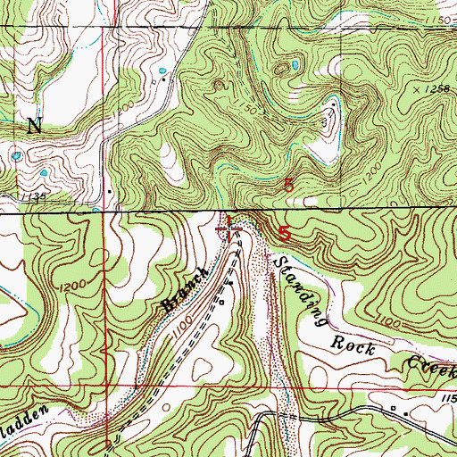 Topographic Map of Gladden Branch, MO
