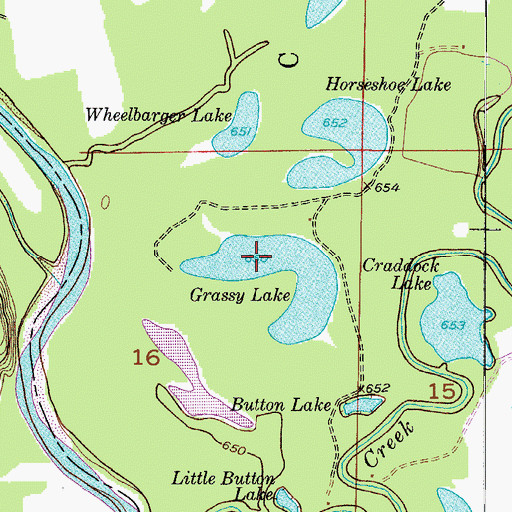 Topographic Map of Grassy Lake, MO
