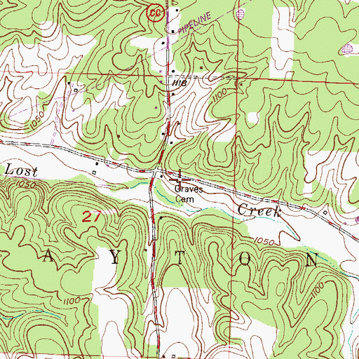 Topographic Map of Graves Cemetery, MO