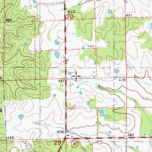 Topographic Map of Greenwood School, MO