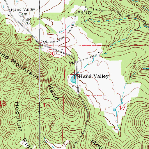 Topographic Map of Hand Valley, AR