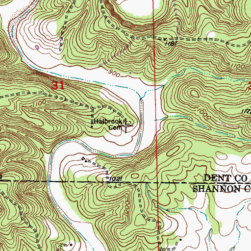 Topographic Map of Halbrook Cemetery, MO