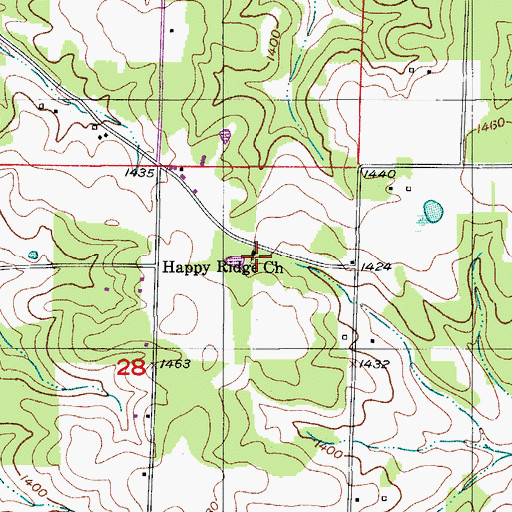 Topographic Map of Happy Ridge Church, MO