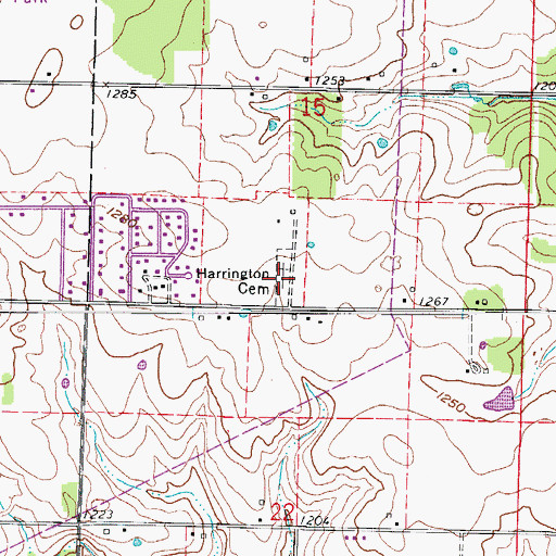 Topographic Map of Harrington Cemetery, MO