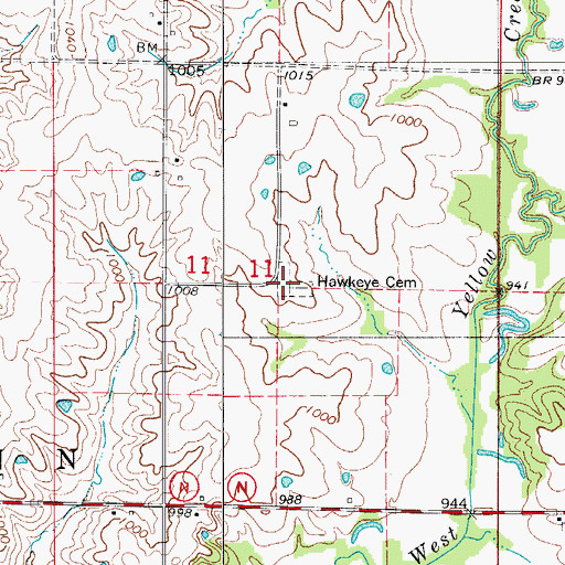 Topographic Map of Hawkeye Cemetery, MO