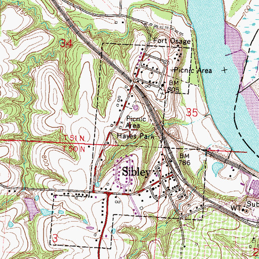 Topographic Map of Hayes Park, MO