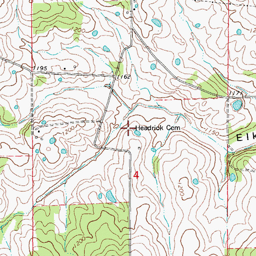Topographic Map of Headrick Cemetery, MO