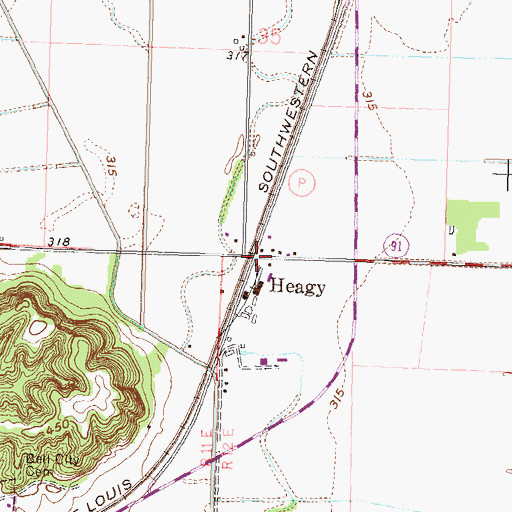 Topographic Map of Heagy, MO
