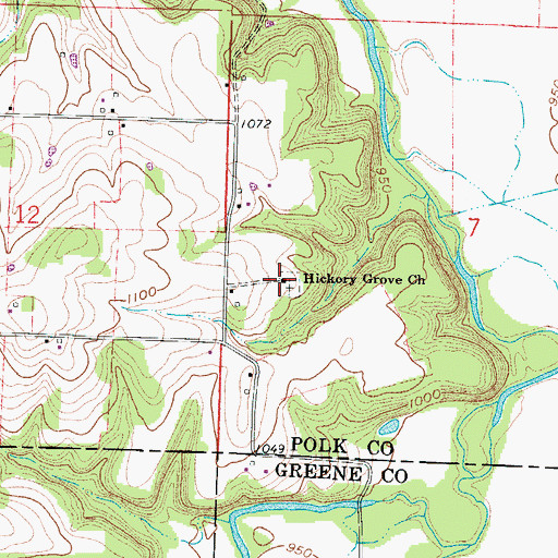Topographic Map of Hickory Grove Church, MO