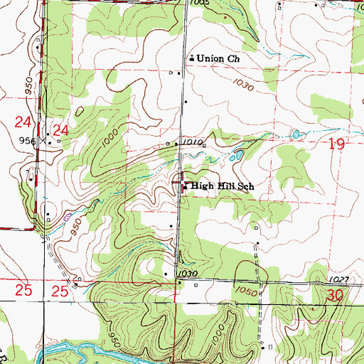 Topographic Map of High Hill School (historical), MO