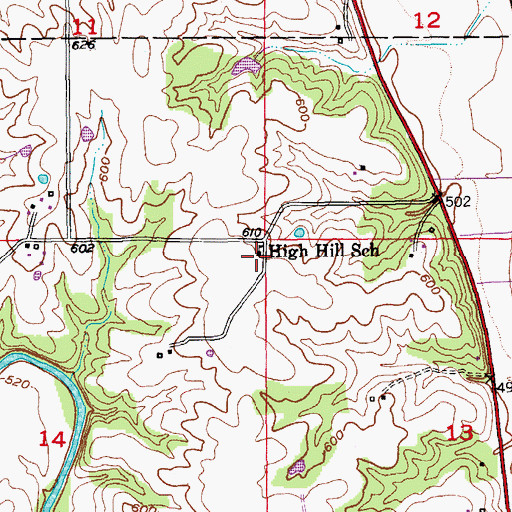 Topographic Map of High Hill School, MO