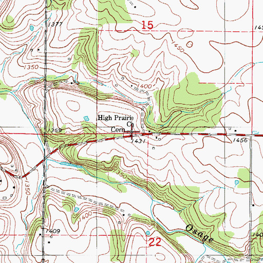 Topographic Map of High Prairie Church, MO