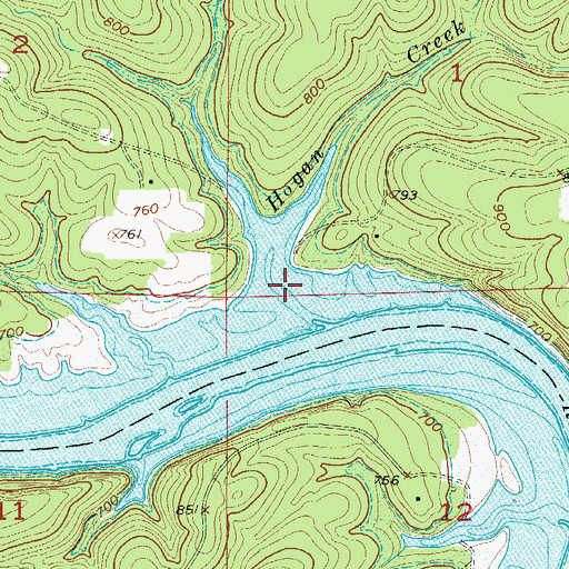 Topographic Map of Hogan Creek, MO