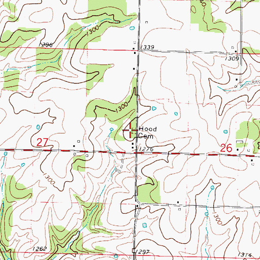 Topographic Map of Hood Cemetery, MO